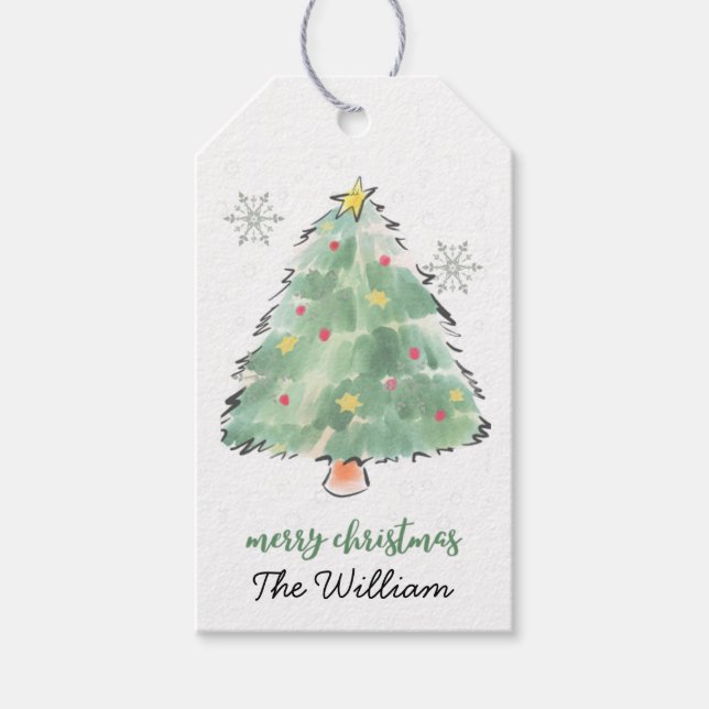 Étiquettes-cadeau Arbre de Noël familial personnalisé (Devant)