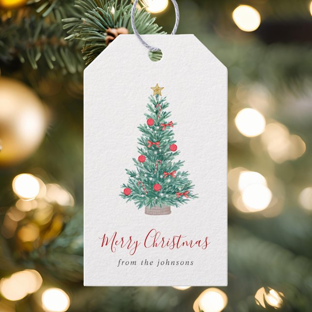 Étiquettes-cadeau Arbre de Noël Festif à l'Aquarelle Simple (Créateur téléchargé)