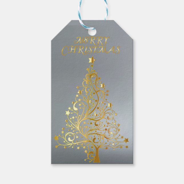 Étiquettes-cadeau Arbre de Noël Gold (Devant)
