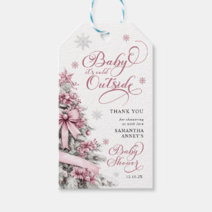 Étiquettes-cadeau Arbre de Noël hiver Baby shower rose Merci