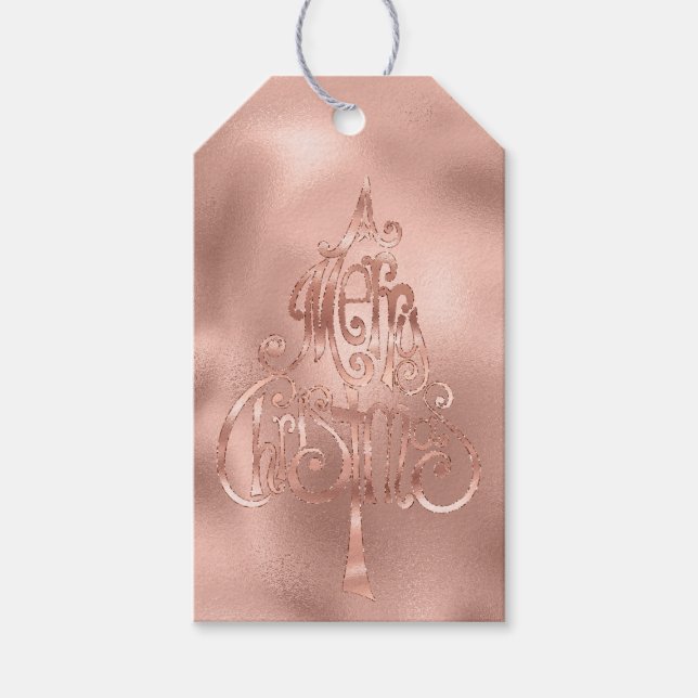 Étiquettes-cadeau Arbre de Noël Joyeux rose Gold (Devant)
