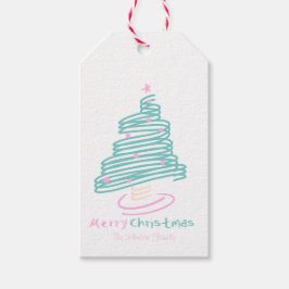 Étiquettes Cadeau Arbre de Noël Mignon Rose Turquo