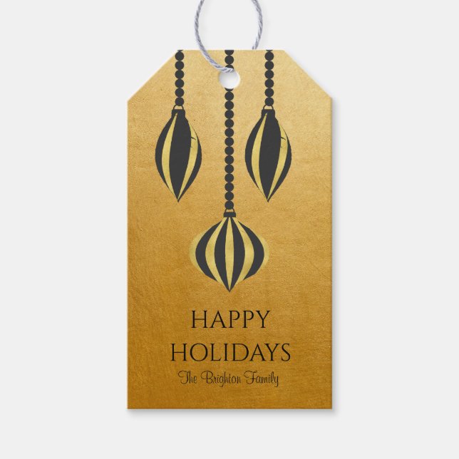 Étiquettes-cadeau Arbre de Noël minimaliste moderne ornements or (Devant)