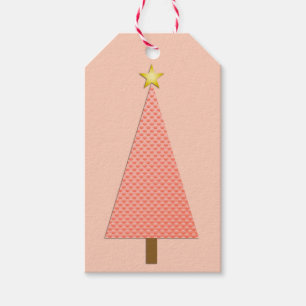 Étiquettes-cadeau Arbre de Noël moderne de corail de point de polka