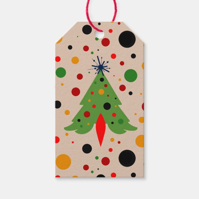 Étiquettes-cadeau Arbre de Noël moderne du milieu du siècle Roquette (Devant)