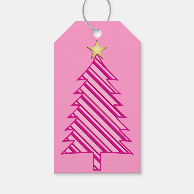 Étiquettes-cadeau Arbre de Noël moderne en Pink Peppermenthe (Devant)