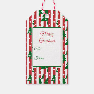 Étiquettes-cadeau Arbre de Noël moderne motif rouge vert rayé