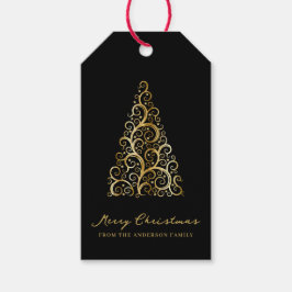 Étiquettes-cadeau Arbre de Noël Noir Or Élégant Personnalisé