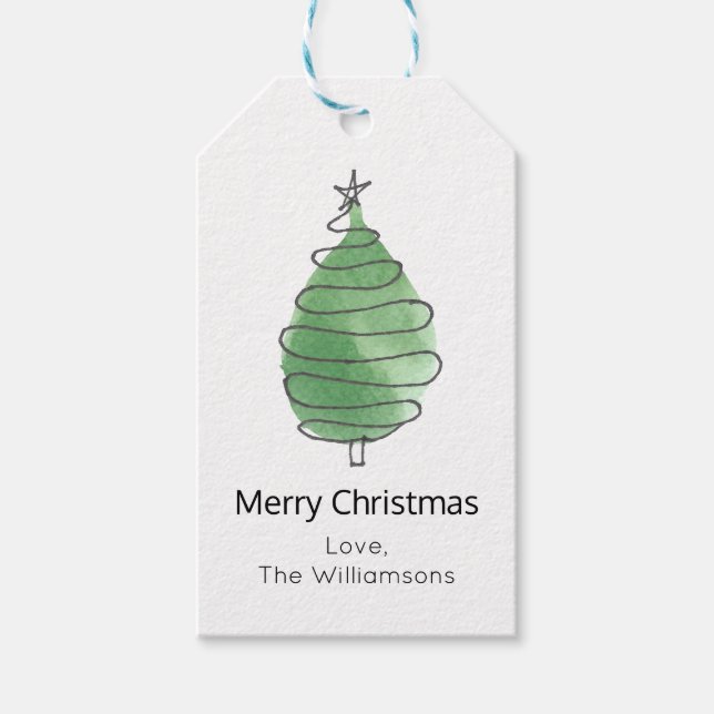 Étiquettes-cadeau Arbre de Noël Nom de famille (Devant)