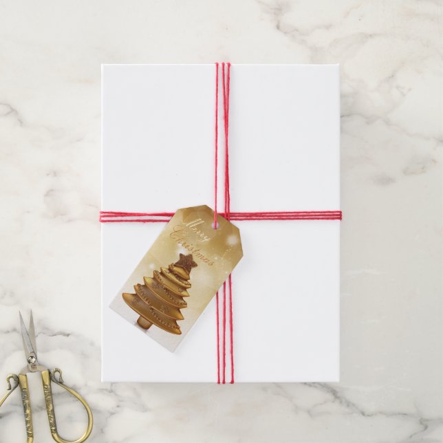 Étiquettes-cadeau Arbre de Noël Or élégant (Avec de la ficelle)