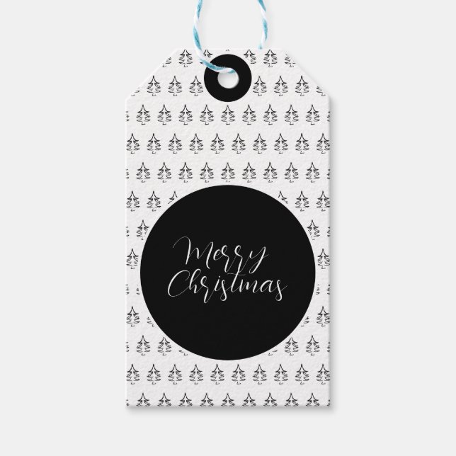 Étiquettes-cadeau Arbre de Noël personnalisé noir et blanc (Devant)