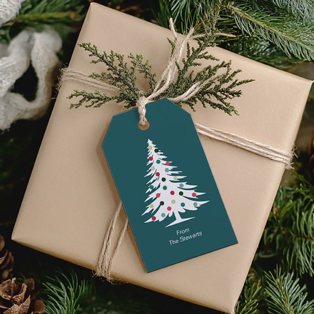 Étiquettes-cadeau Arbre de Noël rétro, Noël Vintage coloré (Créateur téléchargé)