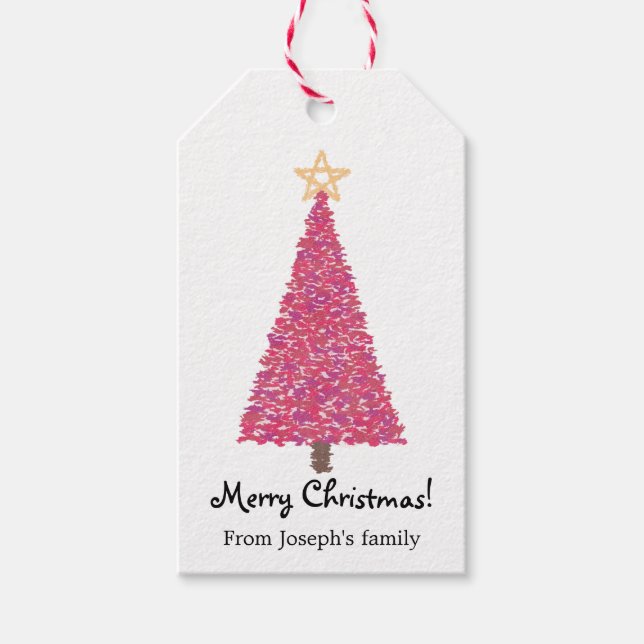 Étiquettes-cadeau Arbre de Noël rose (Devant)