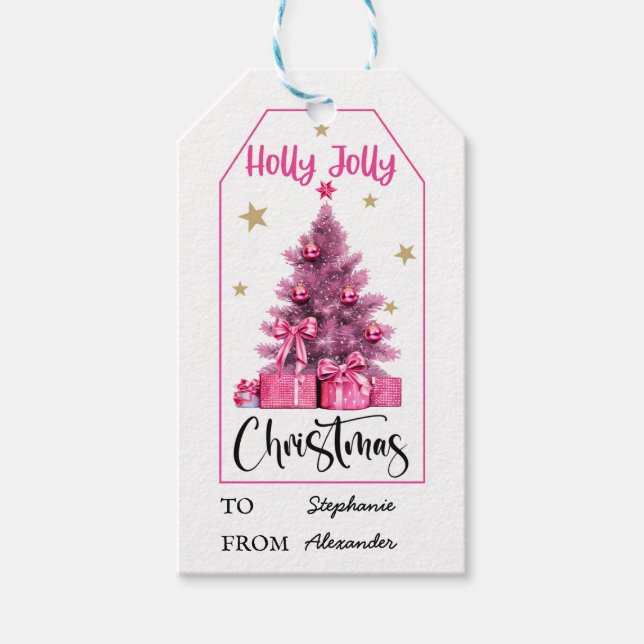 Étiquettes-cadeau Arbre de Noël rose (Devant)