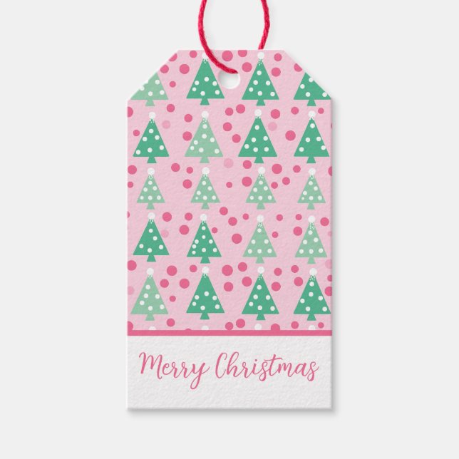 Étiquettes-cadeau Arbre de Noël rose moderne (Devant)