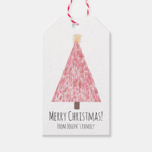 Étiquettes-cadeau Arbre de Noël rose moderne