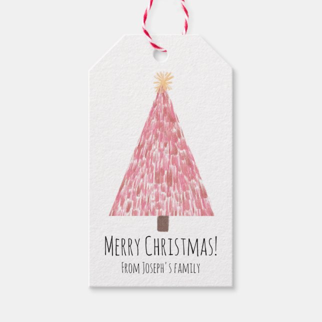 Étiquettes-cadeau Arbre de Noël rose moderne (Devant)