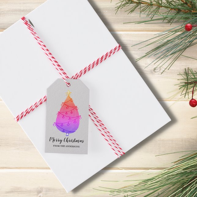Étiquettes-cadeau Arbre de Noël rose violet personnalisé (Créateur téléchargé)