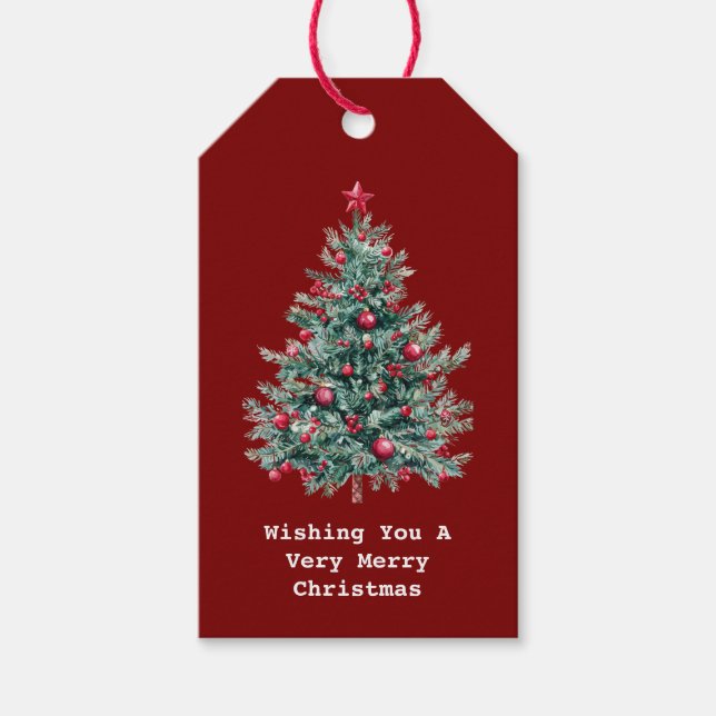 Étiquettes-cadeau Arbre de Noël Rouge Vert (Devant)