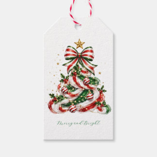 Étiquettes-cadeau Arbre de Noël Ruban Aquarelle Élégant Fêtes de fin