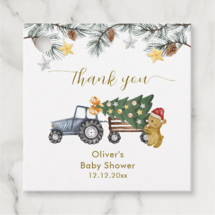 Étiquettes Cadeau Arbre de Noël rustique d'hiver Tracteur Ours Baby 