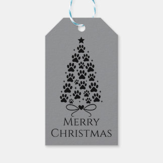 Étiquettes-cadeau Arbre de Noël silhouette de patte de chien noir