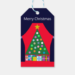 Étiquettes-cadeau Arbre de Noël vert et Draps bleus :