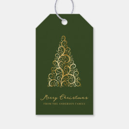 Étiquettes-cadeau Arbre de Noël Vert Or Personnalisé Élégant