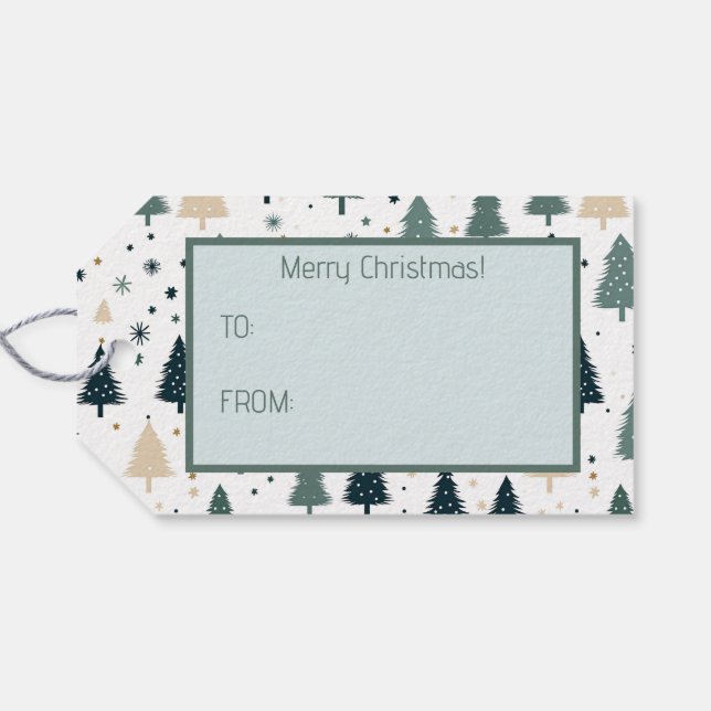 Étiquettes-cadeau Arbre de Noël vert simple et blanc (Dos (Horizontal))