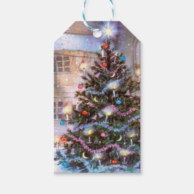 Étiquettes-cadeau Arbre de Noël Vintage (Devant)