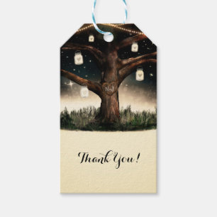 Étiquettes-cadeau Arbre de nuit rustique avec lumières et mâchoires