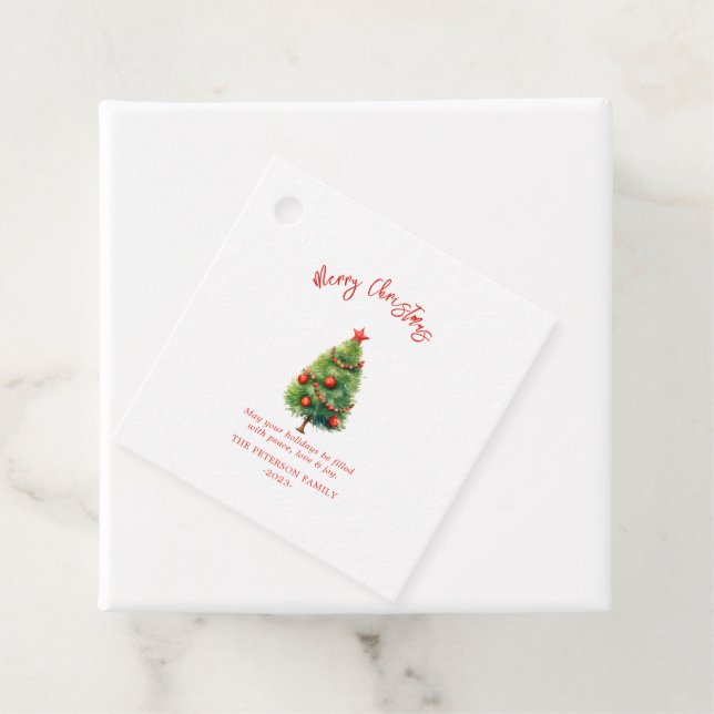 Étiquettes Cadeau Arbre de pin de Noël simple et élégant (En situation)