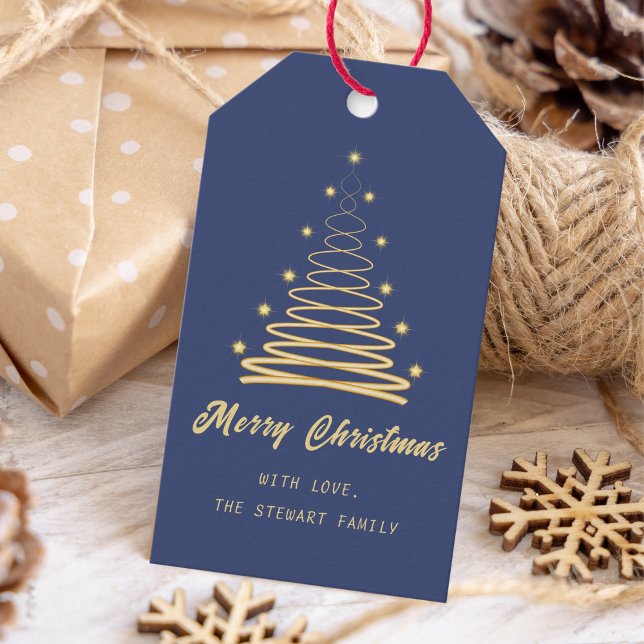 Étiquettes-cadeau Arbre Joyeux Noël Marine Blue Holiday (Créateur téléchargé)