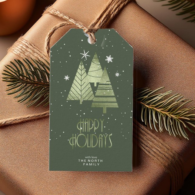 Étiquettes-cadeau Arbres de Noël et flocons de neige Green ID863 (Créateur téléchargé)