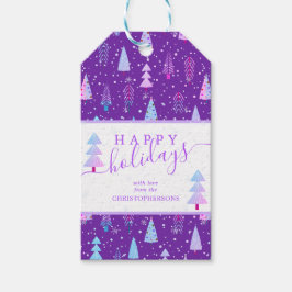 Étiquettes-cadeau Arbres de Noël modernes JEUX VACANCES Script