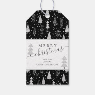 Étiquettes-cadeau Arbres de Noël modernes MERRY CHRISTMAS Script