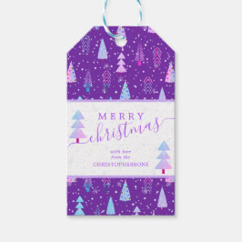 Étiquettes-cadeau Arbres de Noël modernes MERRY CHRISTMAS Script