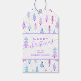Étiquettes-cadeau Arbres de Noël modernes MERRY CHRISTMAS Script