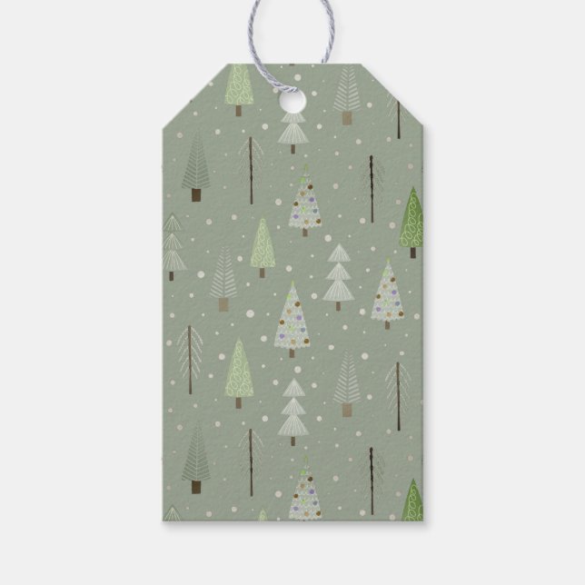 Étiquettes-cadeau Arbres de Noël modernes Motif Sage Green (Devant)