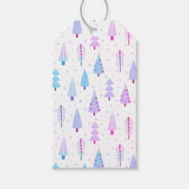 Étiquettes-cadeau Arbres de Noël modernes Motif violet bleu rose