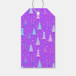 Étiquettes-cadeau Arbres de Noël modernes Motif violet bleu rose