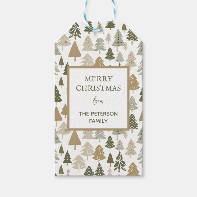 Étiquettes-cadeau Arbres de Noël modernes Sage Olive Green Motif (Devant)