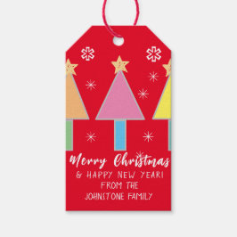 Étiquettes-cadeau Arbres de Noël Nom personnalisé Cool Rouge mou