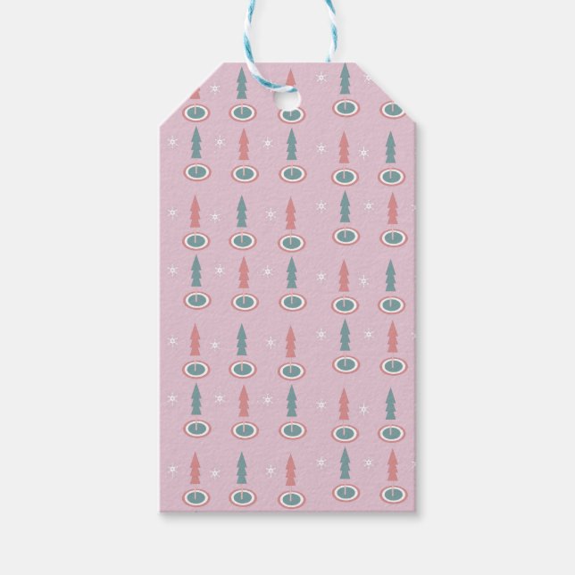 Étiquettes-cadeau Arbres de Noël Snowflakes vert rose (Devant)