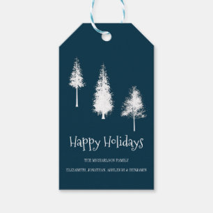 Étiquettes-cadeau Arbres d'hiver bleus de la Marine