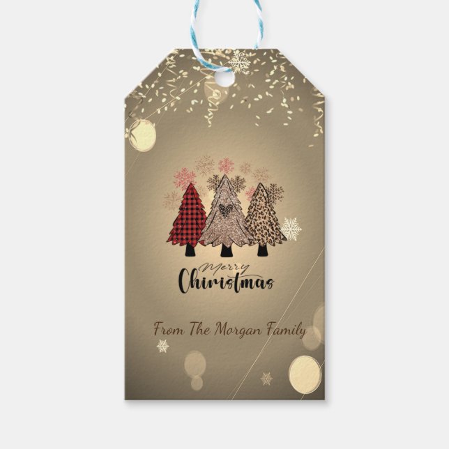 Étiquettes-cadeau Arbres pin whimsiques étoiles confettis  (Devant)