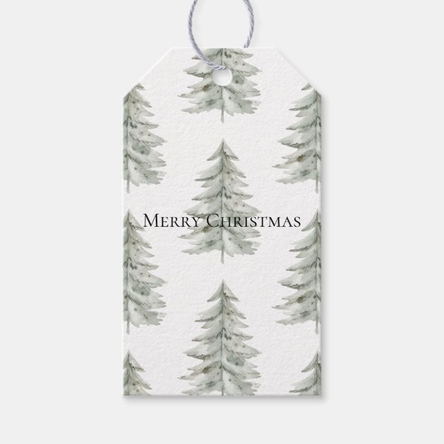 Étiquettes-cadeau Arbres verts blancs de Noël (Devant)