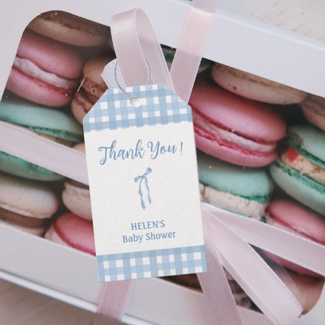 Étiquettes-cadeau Arc bleu plaid simple garçon baby shower (Créateur téléchargé)