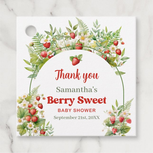 Étiquettes Cadeau Arc Boho doux Berry Aquarelle sauvage fraise (Devant)
