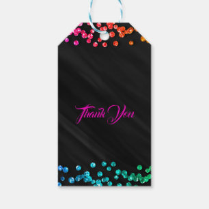 Étiquettes-cadeau Arc-en-ciel noir Paillettes Confettis Points Fête